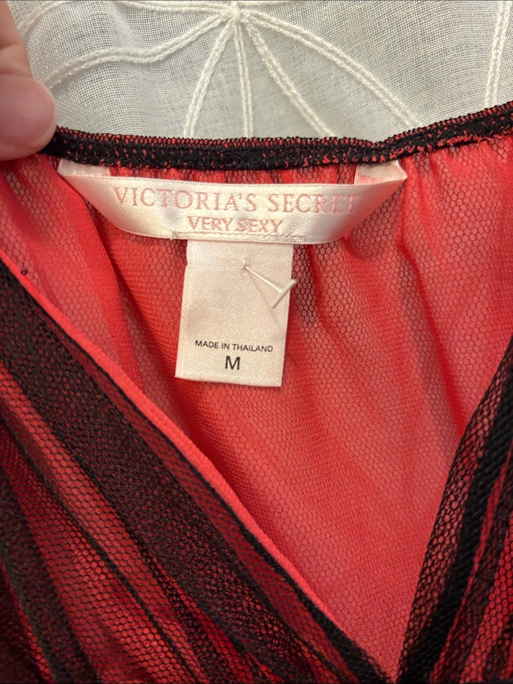 Victoria's Secret Red Sheer Babydoll Chemise with Black Trim - Picture 2 of 8